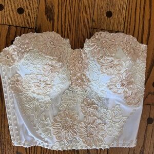 Tarra Ivory Embroidered Bustier Corset Bra – Pearl Beaded Longline 34C